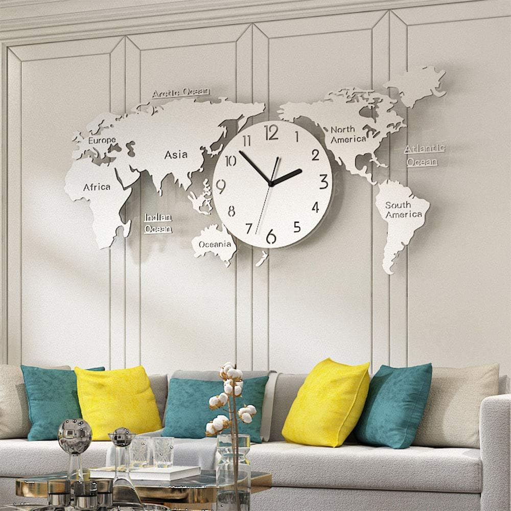 World Map Clocks,Large Wall Clocks Modern Design 3D Digital World Map Glow in Dark Hanging Clock Ultra Quiet Acrylic Watch(Normal,Medium)